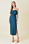 Tori Strapless Ruffle Hem Bodycon Midi Dress
