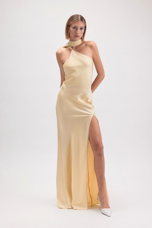 Darly Asymmetrical Halter Drape Scarf Slit Maxi Dress – Girls Will Be Girls