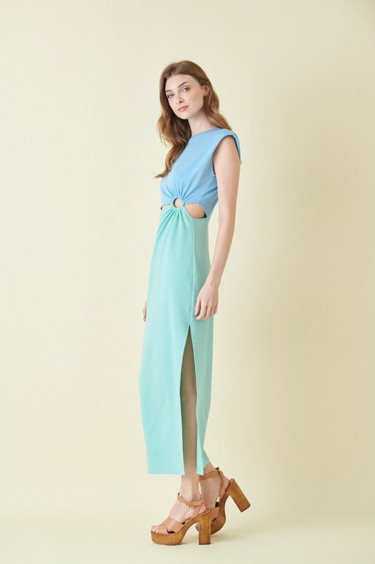 Tera Color Blocking Cut Out Midi Dress - Blue/Mint