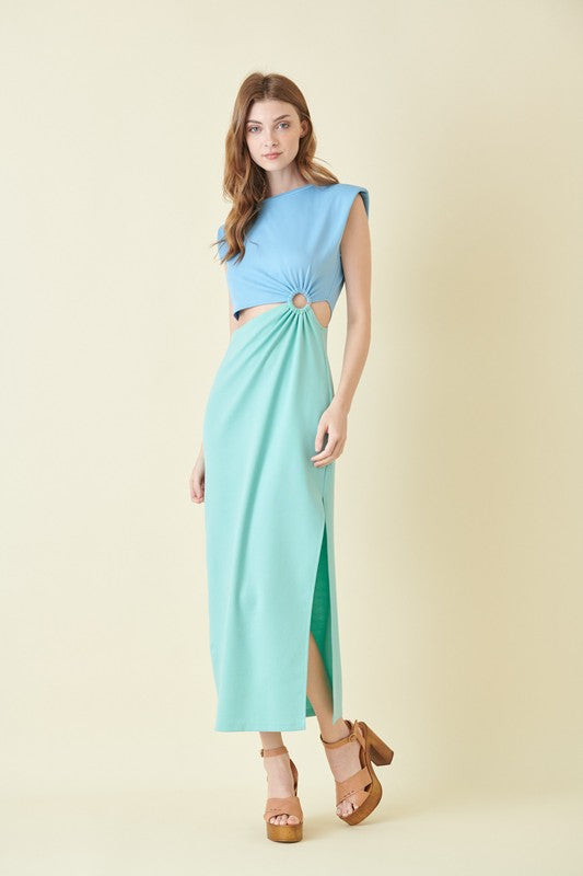 Tera Color Blocking Cut Out Midi Dress - Blue/Mint