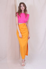 Tera Color Blocking Cut Out Midi Dress - Pink/Orange