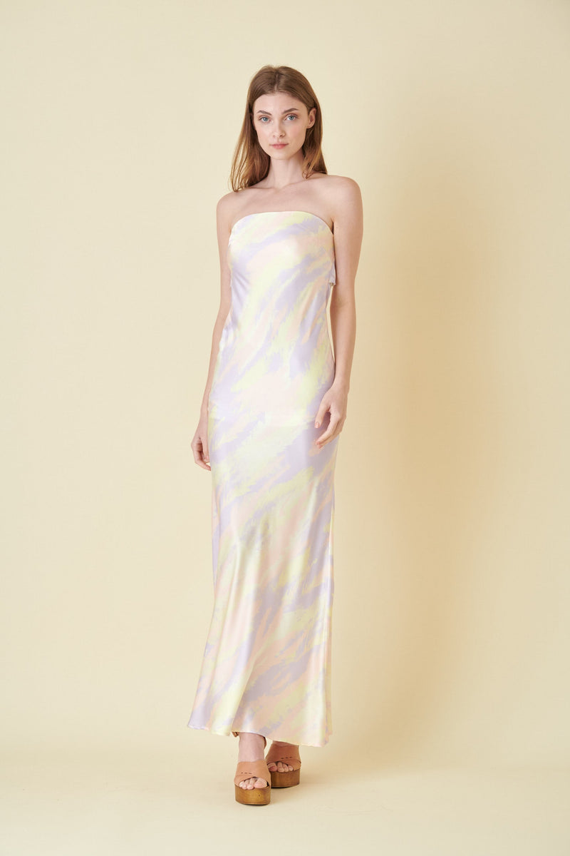 pastel satin midi dress Melancholy Resin Buckle Satin Midi Dress Peach