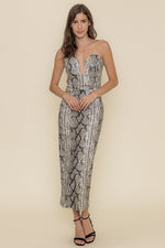 Divina Snake Print Wired Strapless Midi Dress