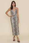 Divina Snake Print Wired Strapless Midi Dress