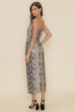 Divina Snake Print Wired Strapless Midi Dress