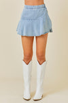 Latissa Denim Wrap Front Ruffle Skort