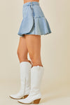 Latissa Denim Wrap Front Ruffle Skort