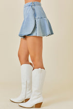 Latissa Denim Wrap Front Ruffle Skort