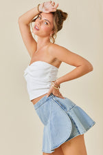 Latissa Denim Wrap Front Ruffle Skort