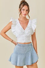 Latissa Denim Wrap Front Ruffle Skort