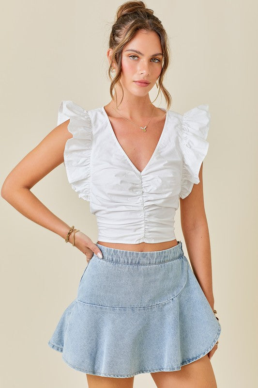 Latissa Denim Wrap Front Ruffle Skort