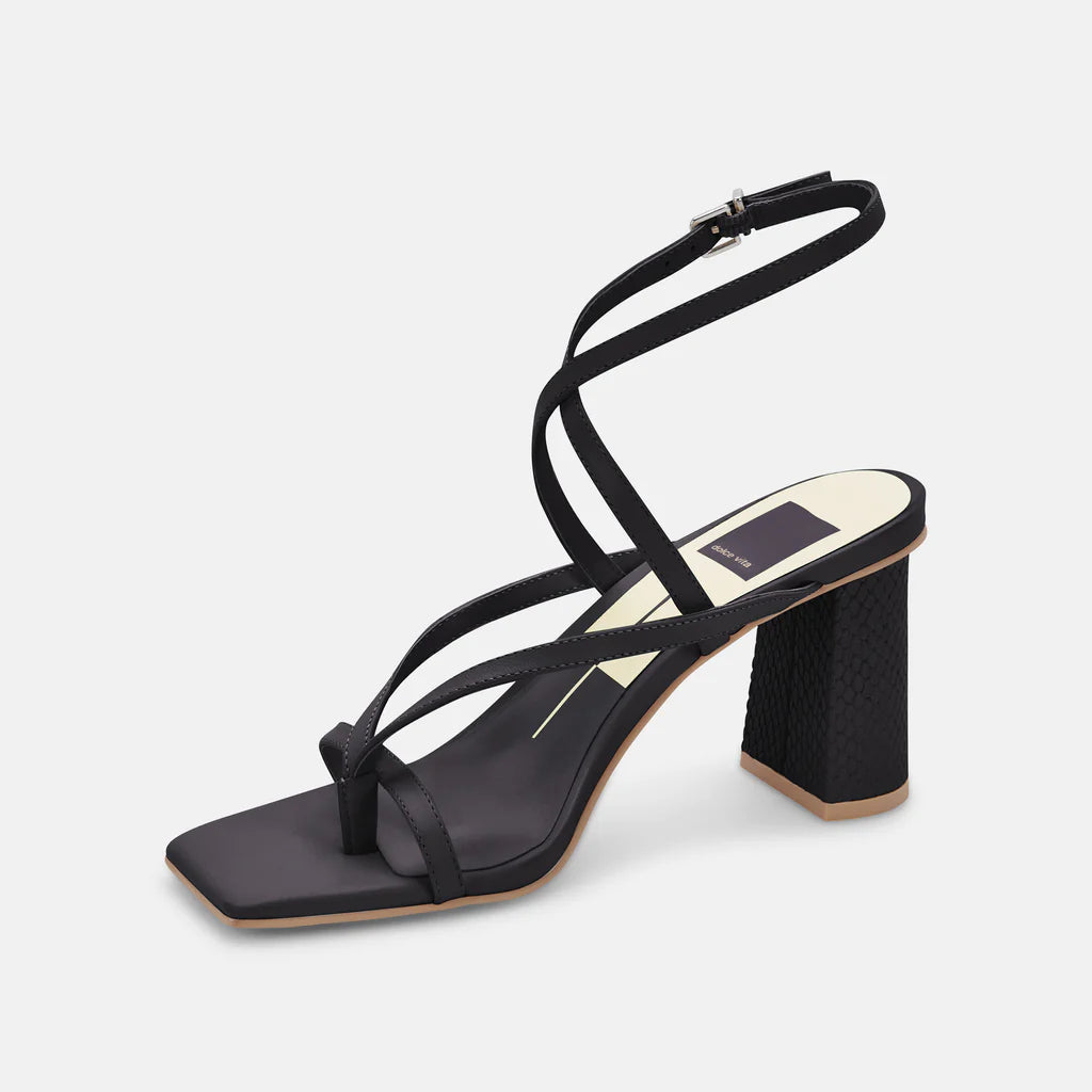 Black strappy thick sales heels