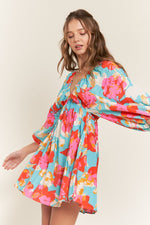 Yesenia Floral V-Neck Bubble Sleeve Mini Dress