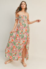 Kysta Off Shoulder Smocked Midi Dress - Tropical Print