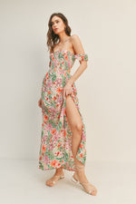 Kysta Off Shoulder Smocked Midi Dress - Tropical Print