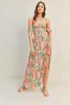 Kysta Off Shoulder Smocked Midi Dress - Tropical Print