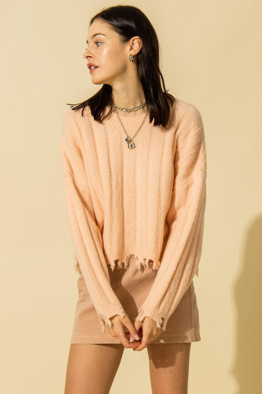 Hallie Frayed Hem & Cuff Sweater Top