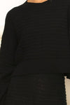 Christina Long Sleeve Knit Top and Short Set - Black
