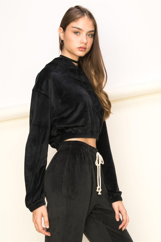 Tinsley Velour Hoodie Top & Jogger Sweatpants - Black