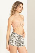Robin Linen Gathered Bow Style Bandeau Top - Blush