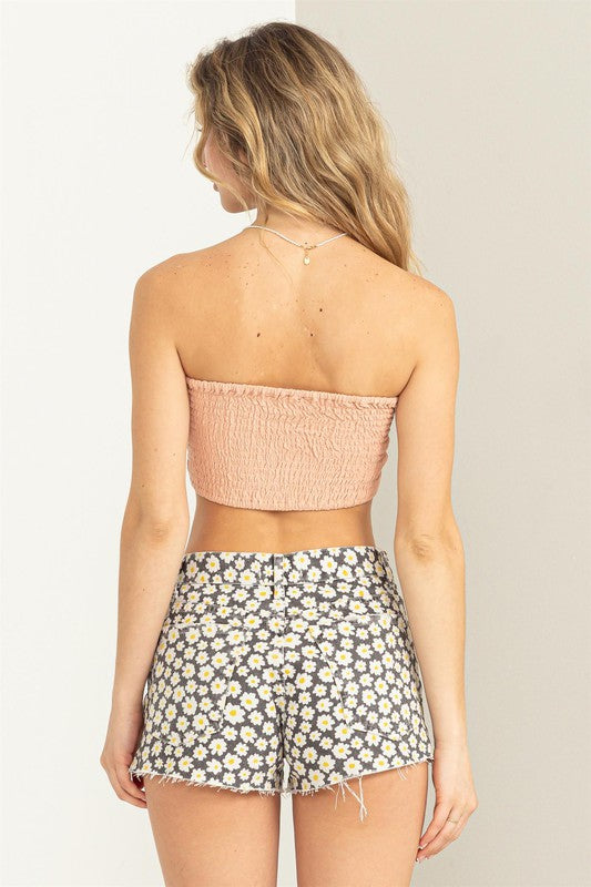 Robin Linen Gathered Bow Style Bandeau Top - Blush