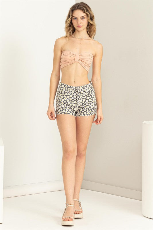 Robin Linen Gathered Bow Style Bandeau Top - Blush