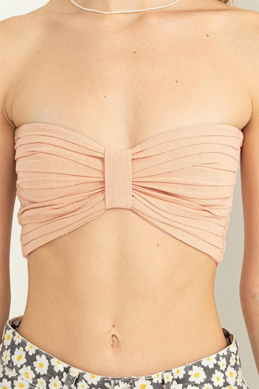 Robin Linen Gathered Bow Style Bandeau Top - Blush