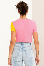 Nixie Colorblock Knit Ribbed Button Down Top