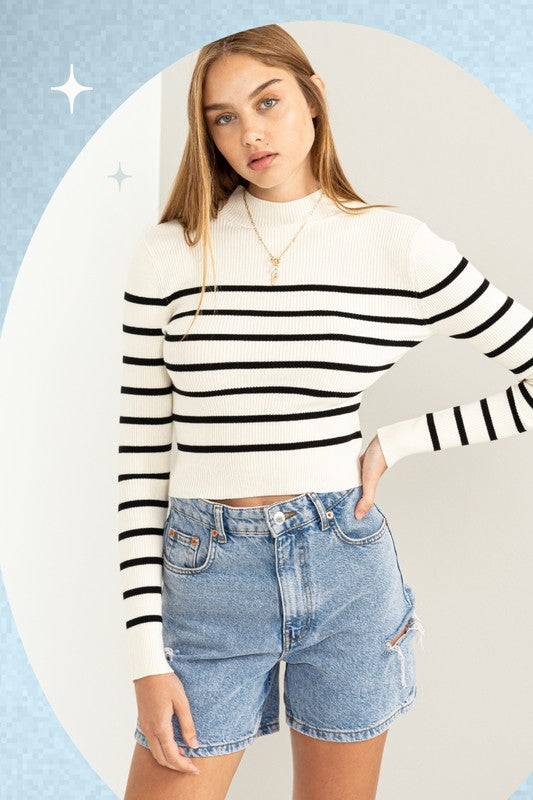 Anneli Ribbed Striped Mini Sweater - Cream/Black