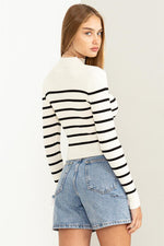 Anneli Ribbed Striped Mini Sweater - Cream/Black