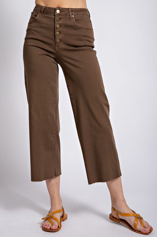 Roxy Cropped Twill Jean Trousers - Coffee Brown