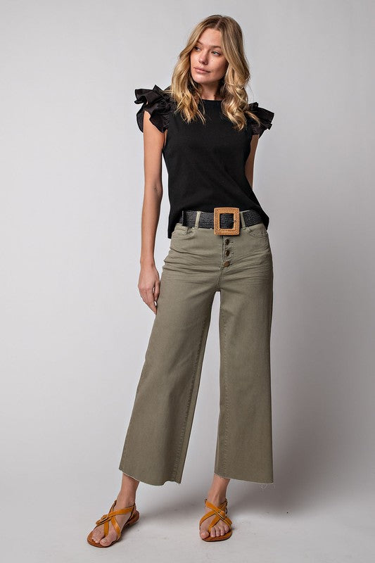 Roxy Cropped Twill Jean Trousers - Faded Olive