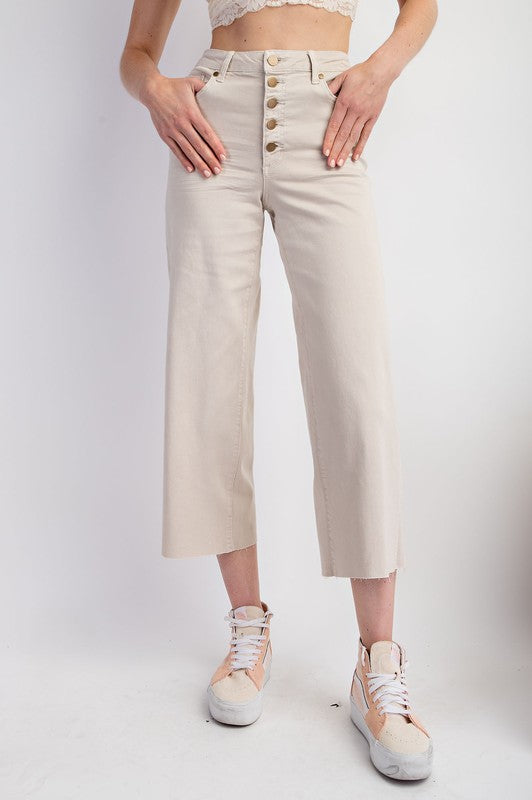 Roxy Cropped Twill Jean Trousers - Ecru