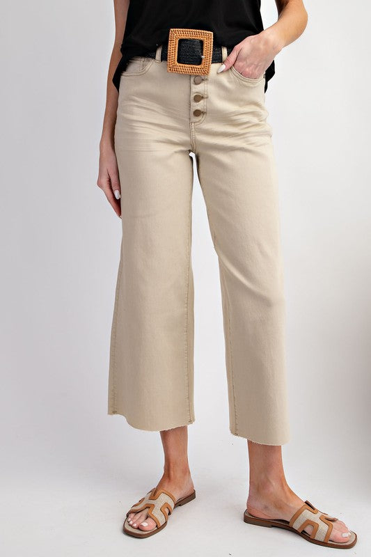 Roxy Cropped Twill Jean Trousers - Stone Khaki