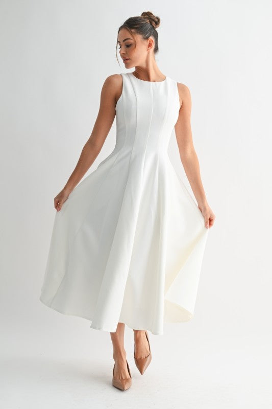 a line tailored dress High Neck Cap Sleeve Tailored A Line Mini Dress In White | EGO US