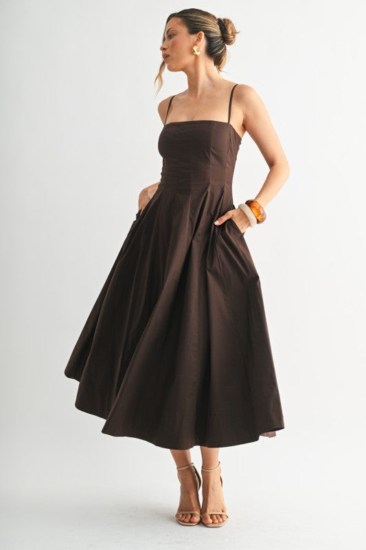 Katarin Square Neck Contour A-Line Midi Dress