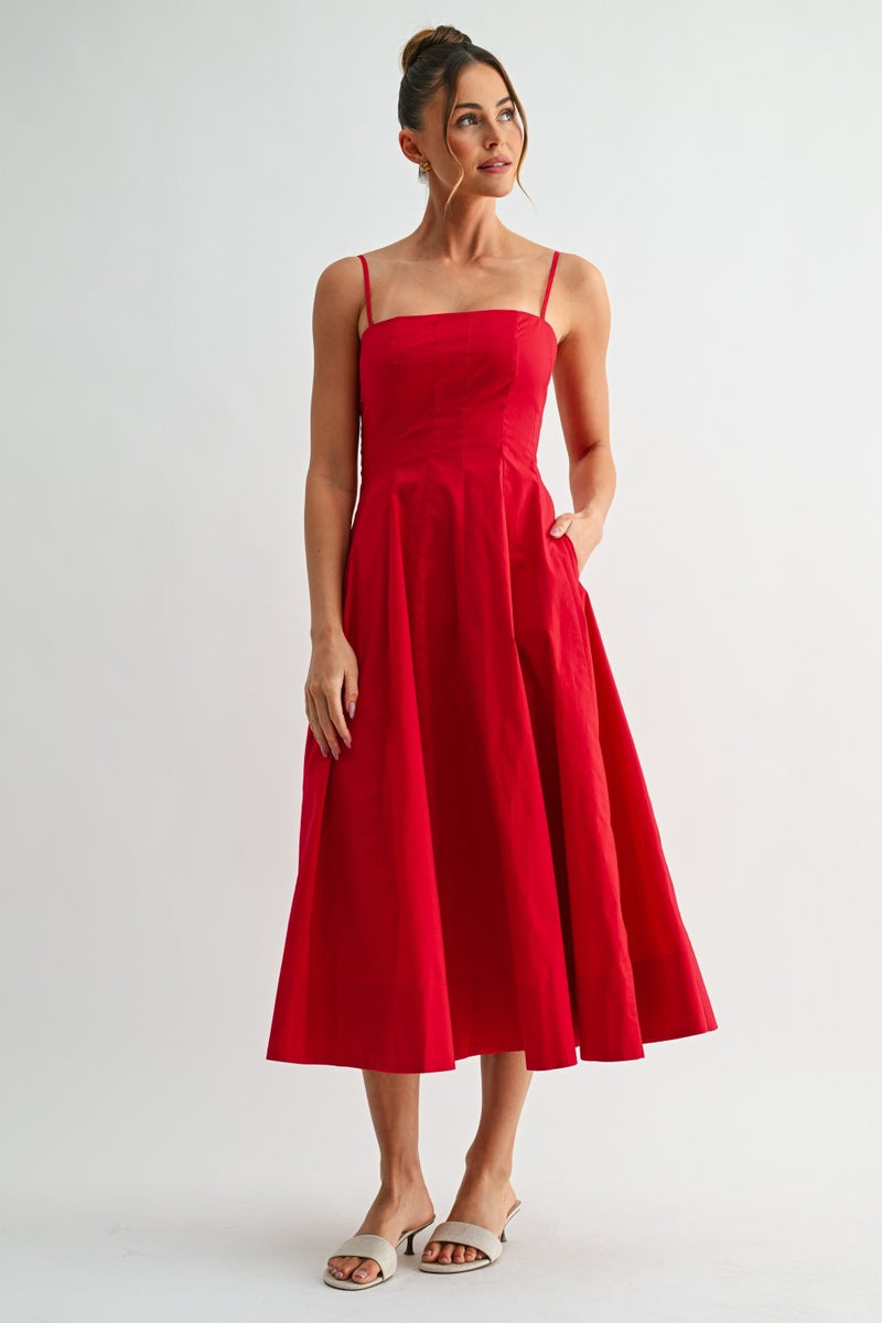 Katarin Square Neck Contour A-Line Midi Dress