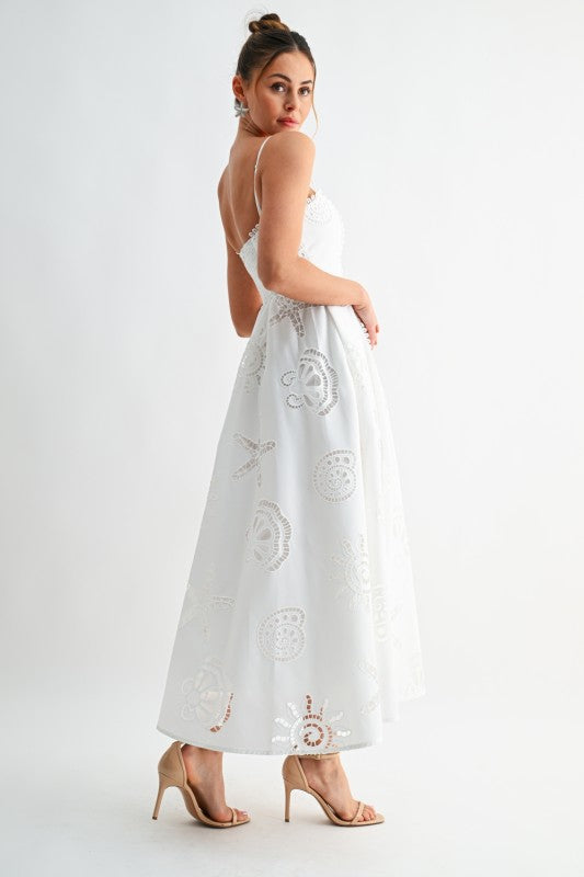 Trina Seaside Embroidered A-Line Midi Dress