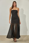 Linette Strapless Bodycon Flowy Sheer Bottom Panel Maxi Dress