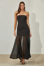 Linette Strapless Bodycon Flowy Sheer Bottom Panel Maxi Dress