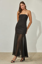 Linette Strapless Bodycon Flowy Sheer Bottom Panel Maxi Dress