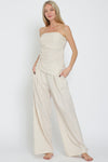 Cassia Linen Strapless Asymmetrical Top & Pants Set