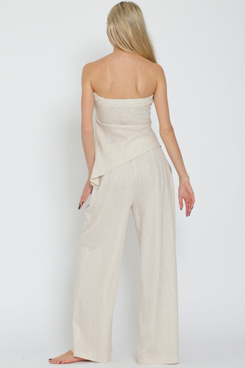Cassia Linen Strapless Asymmetrical Top & Pants Set