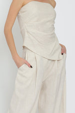 Cassia Linen Strapless Asymmetrical Top & Pants Set