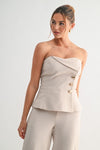 Lilani Strapless Tailored Gold Button Detail Top & Pants Set