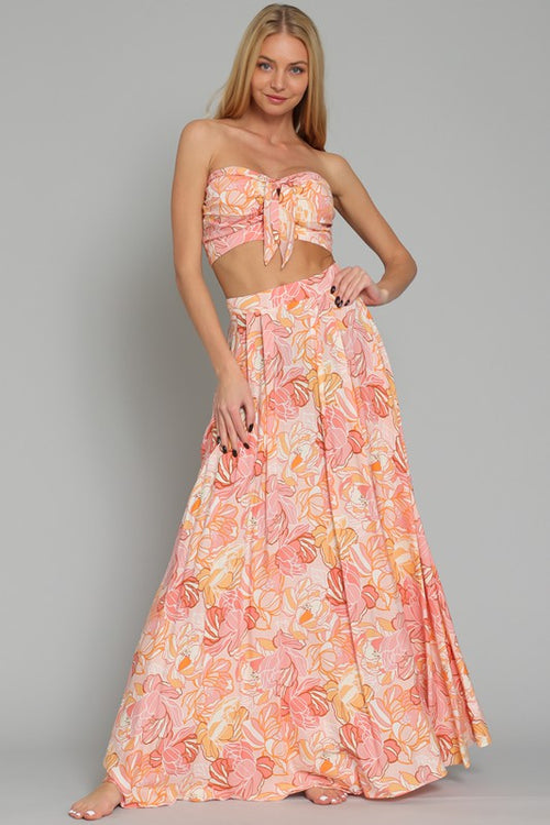 Calin Floral Tube Crop Top And Maxi Skirt Set