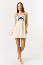 Marion Linen Shell Embroidered Halter Mini Dress