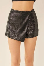 Taran Sequin Front Flap Skort - Black