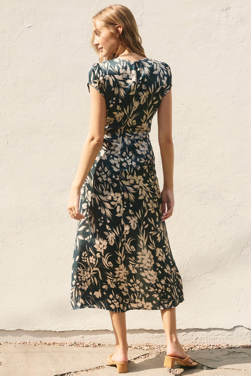 Alejandra Satin Side Slit Ruched Midi Dress
