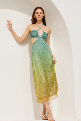Kassia Cut Out Lurex Ombre Midi Dress -  Aqua Gold